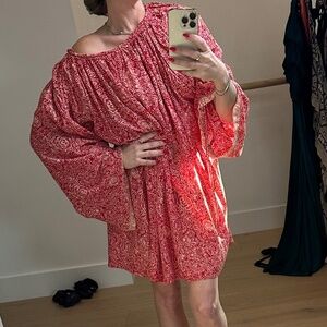 NWT XS Natalie Martin Red White Floral Silk Mini Dress - Festival Boho Chic!
